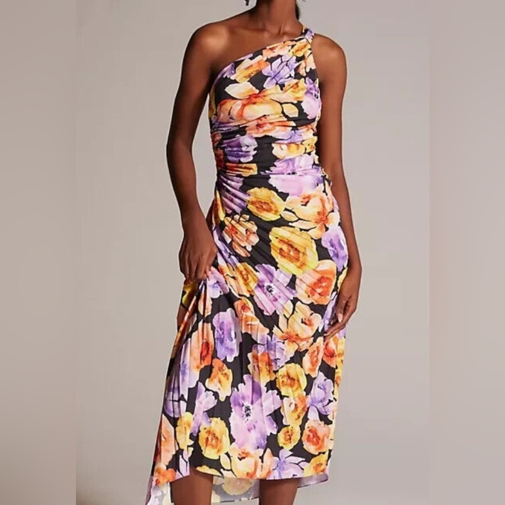 Anthropologie Geisha Designs Asymmetrical Hem Midi Dress XXS PETITE floral NWT